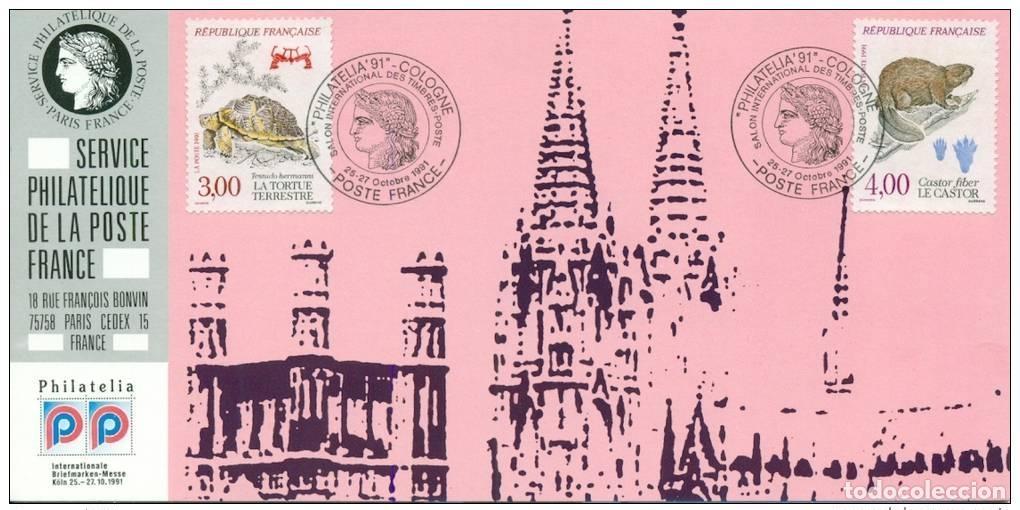 Sellos: 079A Exposici&oacute;n oficial de mapas Philatelia 1991 Francia FDC Turtle Beaver
