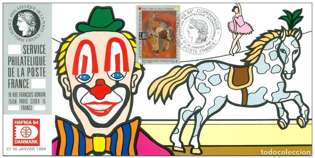 Sellos: 113 Tarjeta oficial Exhibition Danmark 1994 FDC Circus Clown Horse