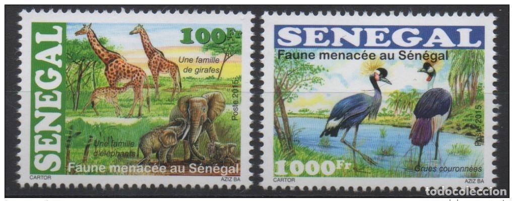 Sellos: Senegal 2015 Mi. 2224 - 2226 Vida silvestre en peligro de extinci&oacute;n elefante jirafa P&aacute;jaros