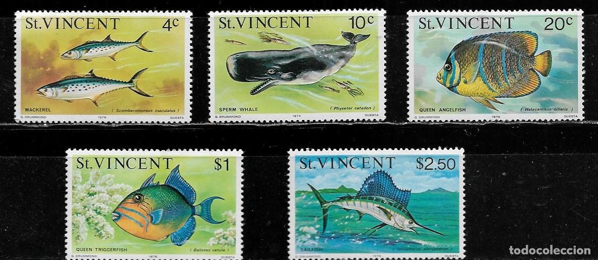 Sellos: SAN VICENTE 1976, SERIE Ivert 435 A/E - TEMA FAUNA - PECES. MNH.