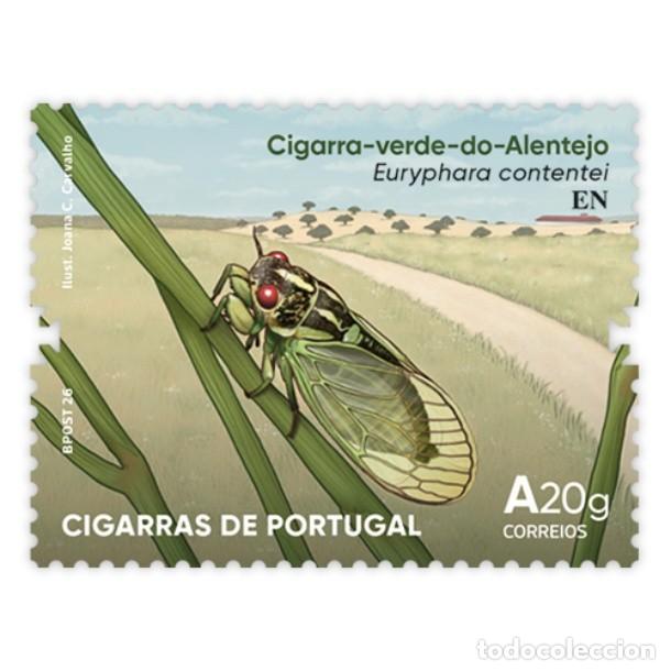 Sellos: Portugal & Insectos, Cigarras de Portugal, Cigarra Verde del Alentejo, Euryphara contentei 2026 (311