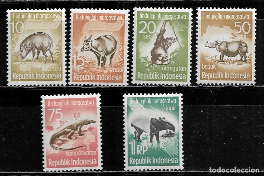 Sellos: INDONESIA 1959, SERIE Ivert 183/88 - TEMA FAUNA - ANIMALES. MH.