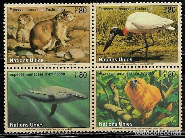 Sellos: NACIONES UNIDAS 1994, SERIE Ivert 265/68 - TEMA FAUNA - ANIMALES EN EXTINCI&Oacute;N. MNH.