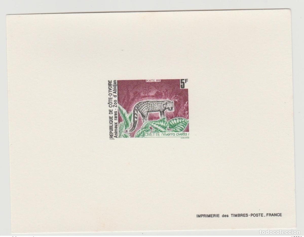 Sellos: Costa de Marfil Proof Luxe 1992 Abidjan Zoo Civette Feline Fauna