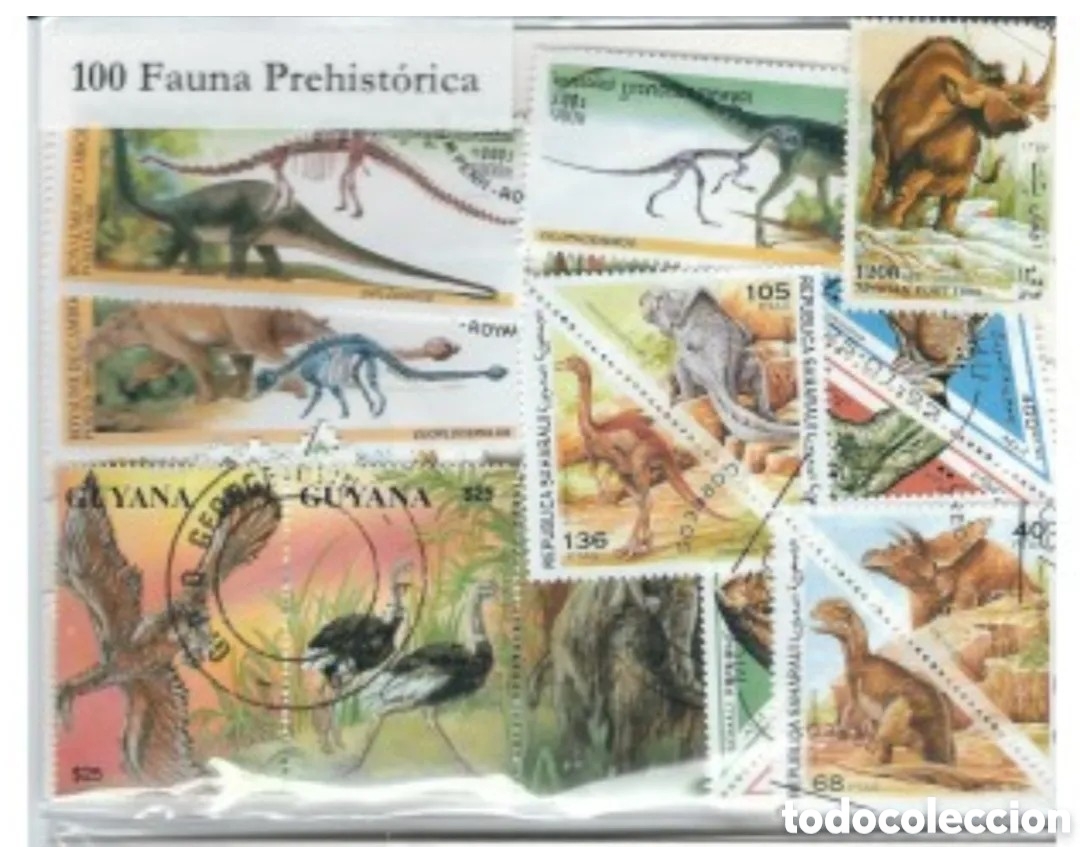 Sellos: 100 SELLOS MUNDIALES DIFERENTES (FAUNA PREHIST&Oacute;RICA)