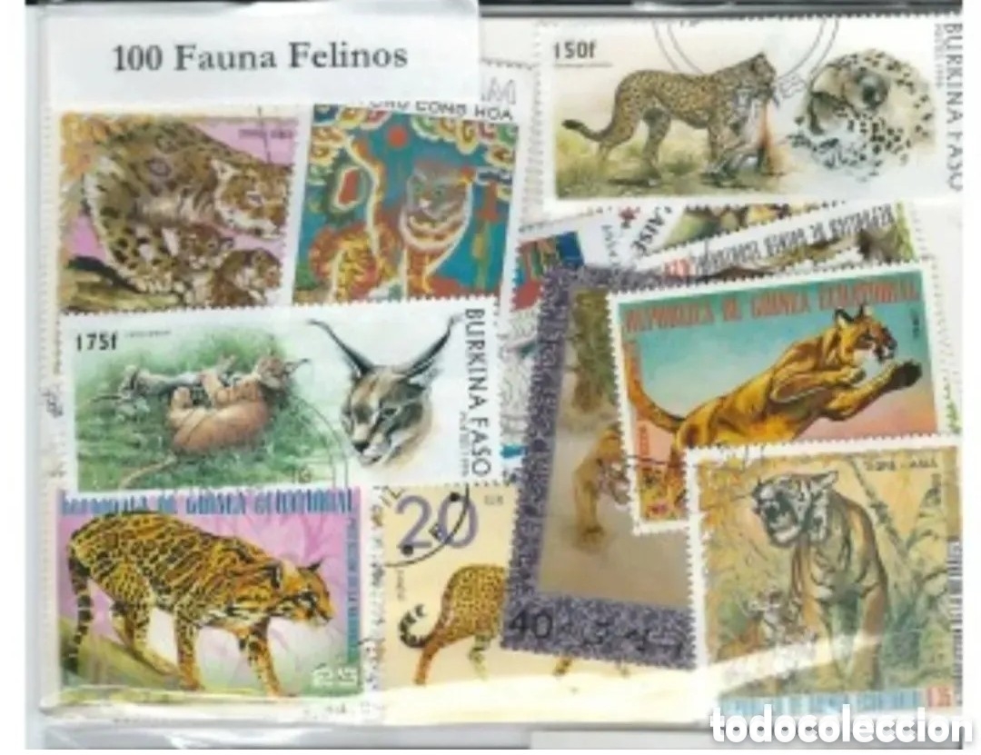 Sellos: 100 SELLOS MUNDIALES DIFERENTES (FAUNA FELINOS)