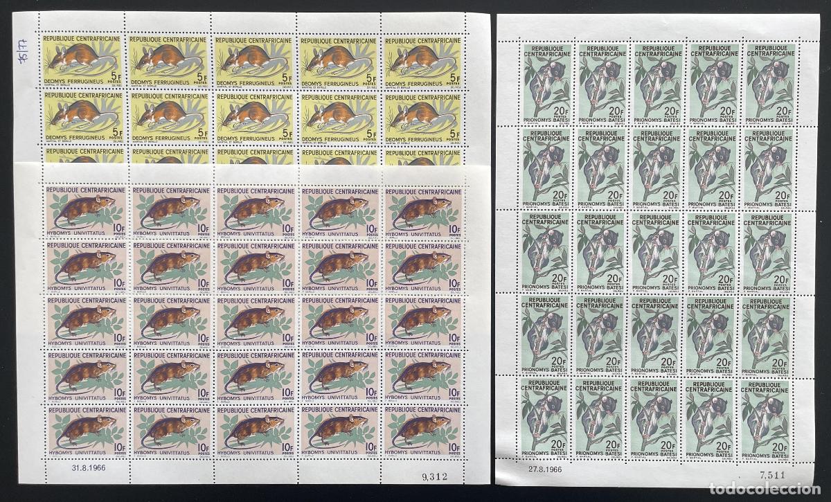 Sellos: Centroafricana 1966 YT 75-77 tabl&oacute;n roedores mam&iacute;feros fauna naturaleza