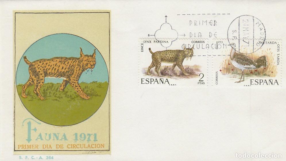 Sellos: EDIFIL 2036 Y 2037, FAUNA HISPANICA, LINCE Y ABUTARDA, PRIMER DIA DE 21-5-1971, SOBRE DEL SFC