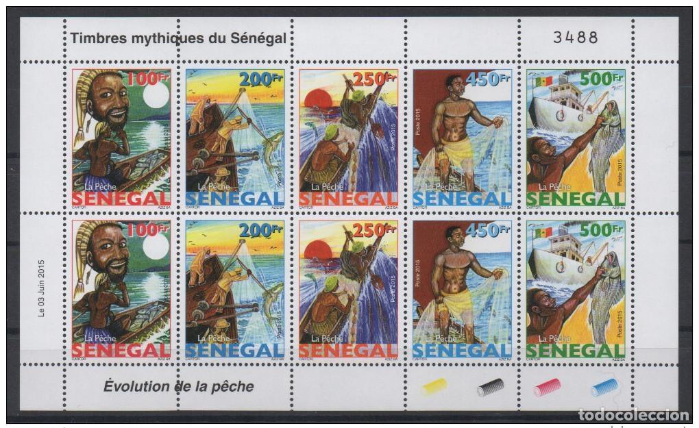 Sellos: Senegal 2015 (reedici&oacute;n de 1977) Minihoja Klb Evolution of MNH** Fish Fishing