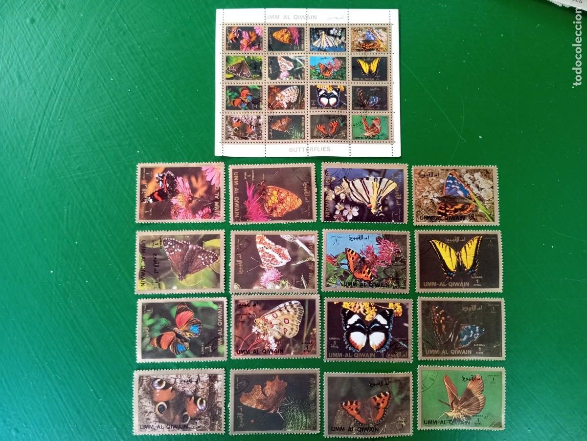 Sellos: FAUNA, MARIPOSAS,, SERIE COMPLETANY MINI HOJA BLOQUE CON LOS MISMOS