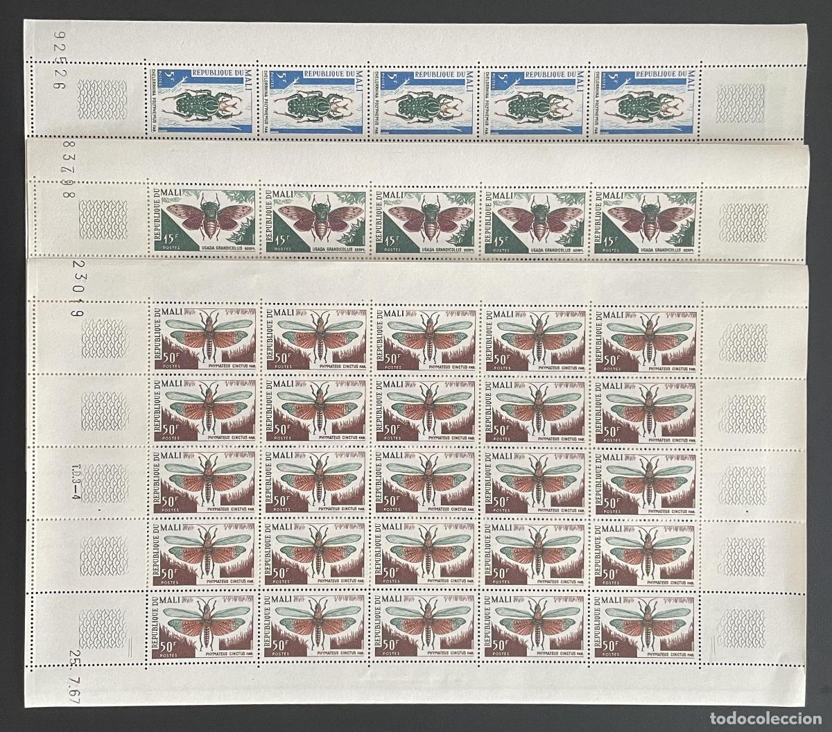 Sellos: Mali 1967 YT 101-103 tabl&oacute;n insectos cole&oacute;ptero cigarra saltamontes fauna