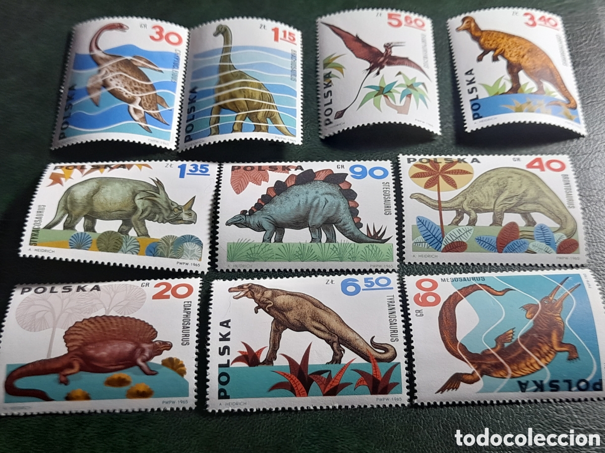 Sellos: Sello Polonia nuevo 1965. Animales prehistoricos. Fauna. Dinosaurios. Naturaleza. Mesozoica.