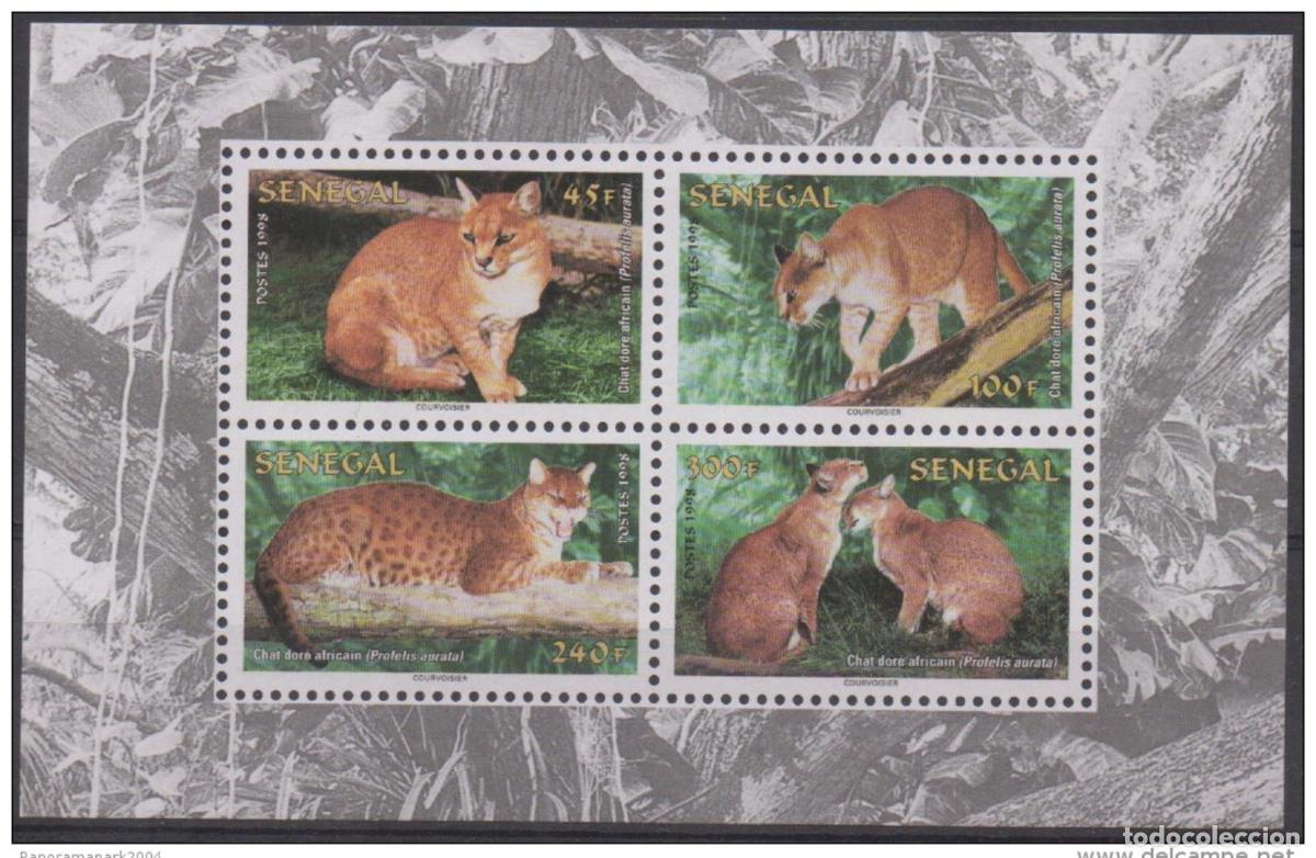 Sellos: Senegal 1997 Gato Dorado de la WWF Golden Cat Fauna Mi. Bloque 76: RARE MNH