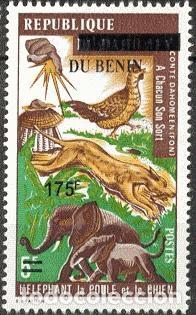 Francobolli: Ben&iacute;n 2008 Mi. 1421 sobrecargado elefante gallina perro cuento Dahomey