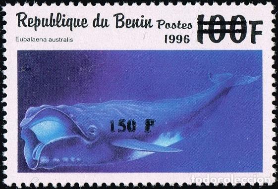 Sellos: Ben&iacute;n 2000 Mi. 1286 sobrecargado ballena franca austral fauna marina