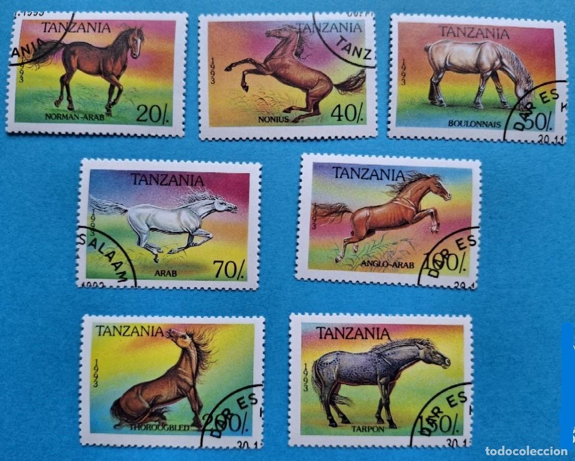 Sellos: 7 Sellos TANZANIA 1993 (MI 1435-1441) CABALLOS con matasello