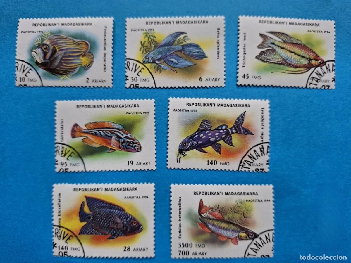 Sellos: 7 Sellos MADAGASCAR 1994 (MI MG 1918-23) PECES Fauna Marina serie completa con matasello
