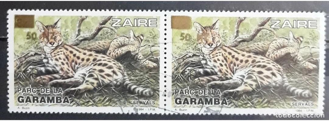 Sellos: ZAIRE 1994 L Aniversario del parque nacional de Garamba. PAREJA. SOBRECARGADO. USADO.
