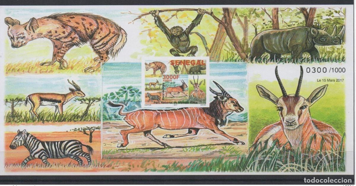Sellos: Senegal 2017 Mi. Bl. 111 IMPERF ND Block Wildlife National Park Monkey Rinoceronte