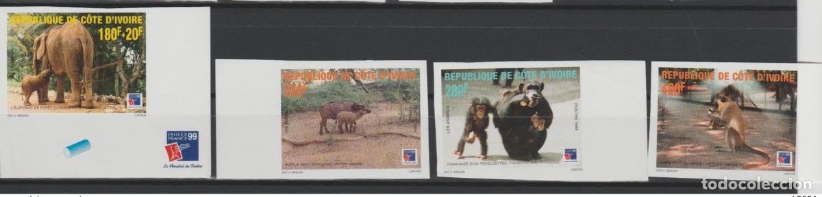 Sellos: Costa de Marfil 1999 IMPERF ND Philexfrance Faune Elephant Ape Monkey MNH**