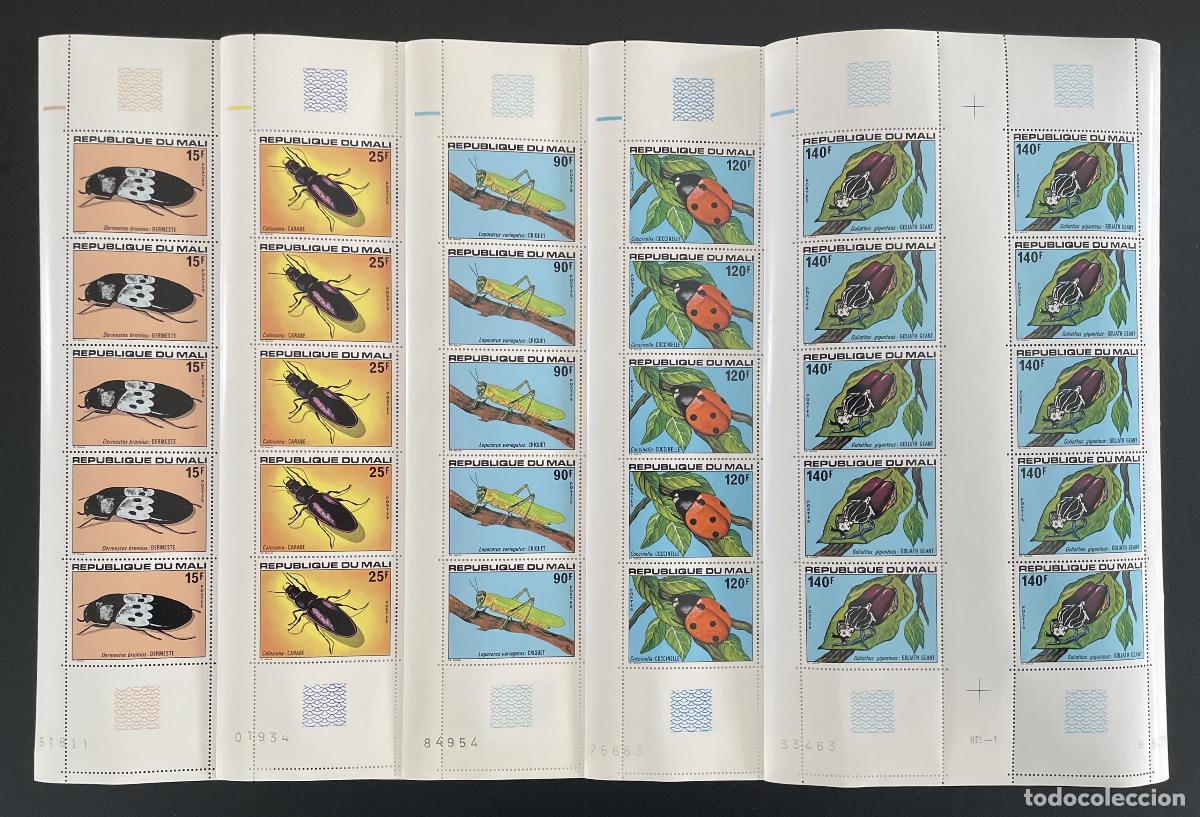 Sellos: Mali 1978 YT 311-315 bloque insectos mariquita escarabajo grillo goliat