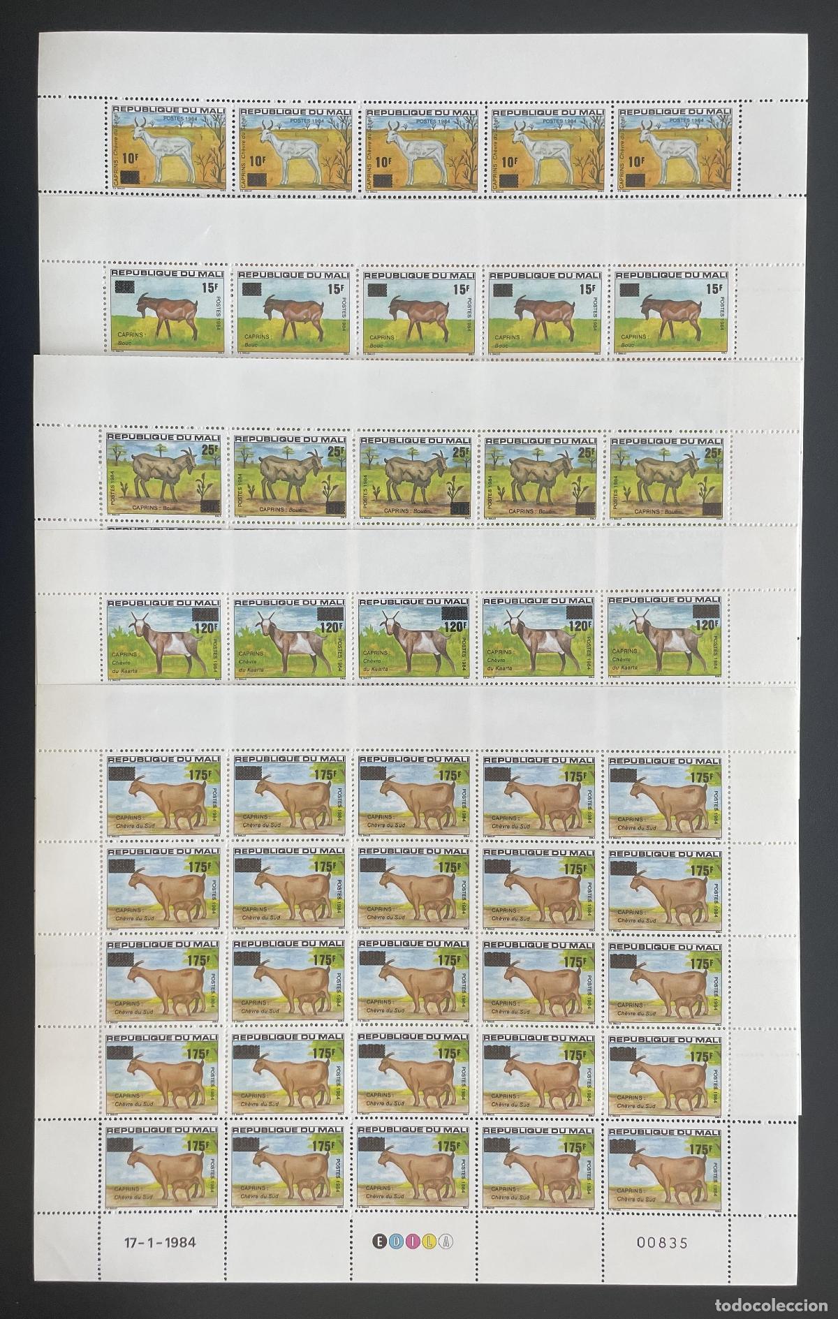Sellos: Mali 1984 YT 494-498 tabl&oacute;n sobrecargado caprinos cabras Kaarta fauna