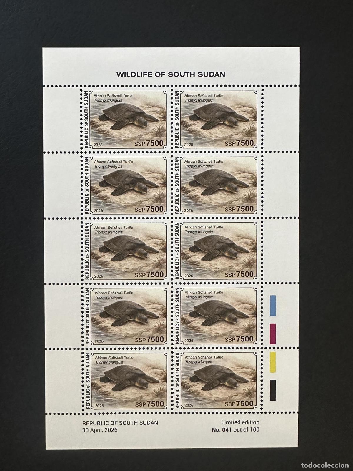 Stamps: Sud&aacute;n del Sur 2026 hoja tortuga blanda africana Trionyx triunguis fauna