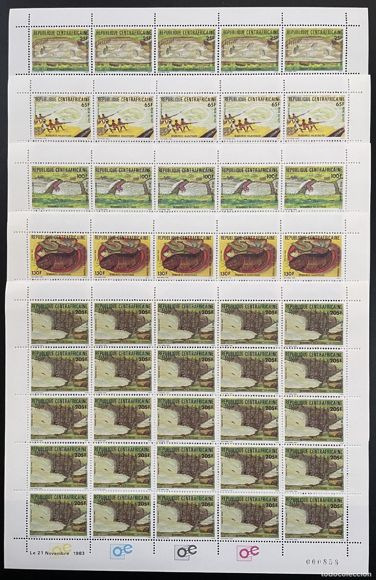 Sellos: &Aacute;frica Central 1983 YT 594-598 tabl&oacute;n recursos pesqueros pesca pescado