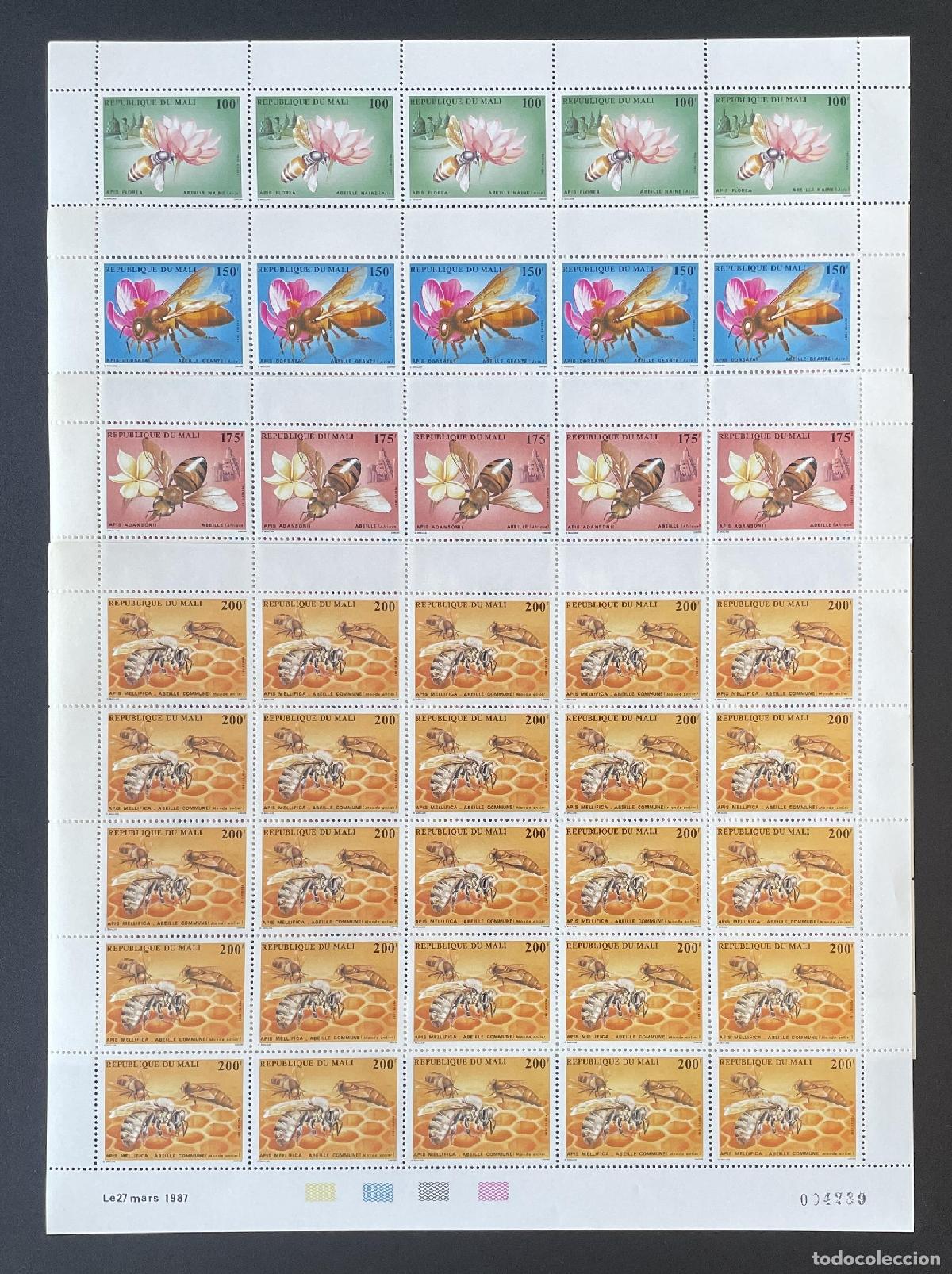 Sellos: Mali 1987 YT 546-549 panel abejas Apis flores miel apicultura