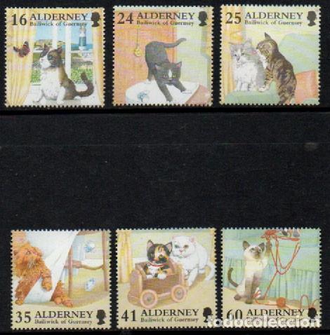 Sellos: Alderney (Gran Breta&ntilde;a) Ivert n&ordm; 94/9, gatos, nuevo ***