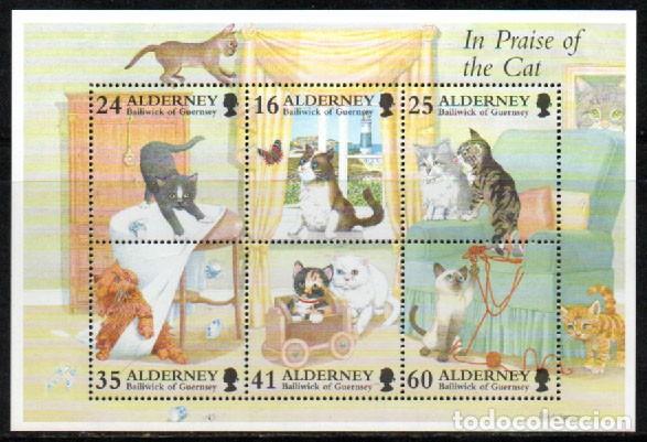 Sellos: Alderney (Gran Breta&ntilde;a) Ivert Hoja Bloque n&ordm; 2, gatos, nuevo ***