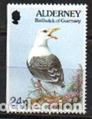 Sellos: Alderney (Gran Breta&ntilde;a) Ivert n&ordm; 77 a, Gavi&oacute;n atl&aacute;ntico y azafr&aacute;n, nuevo *** no dentado un lado