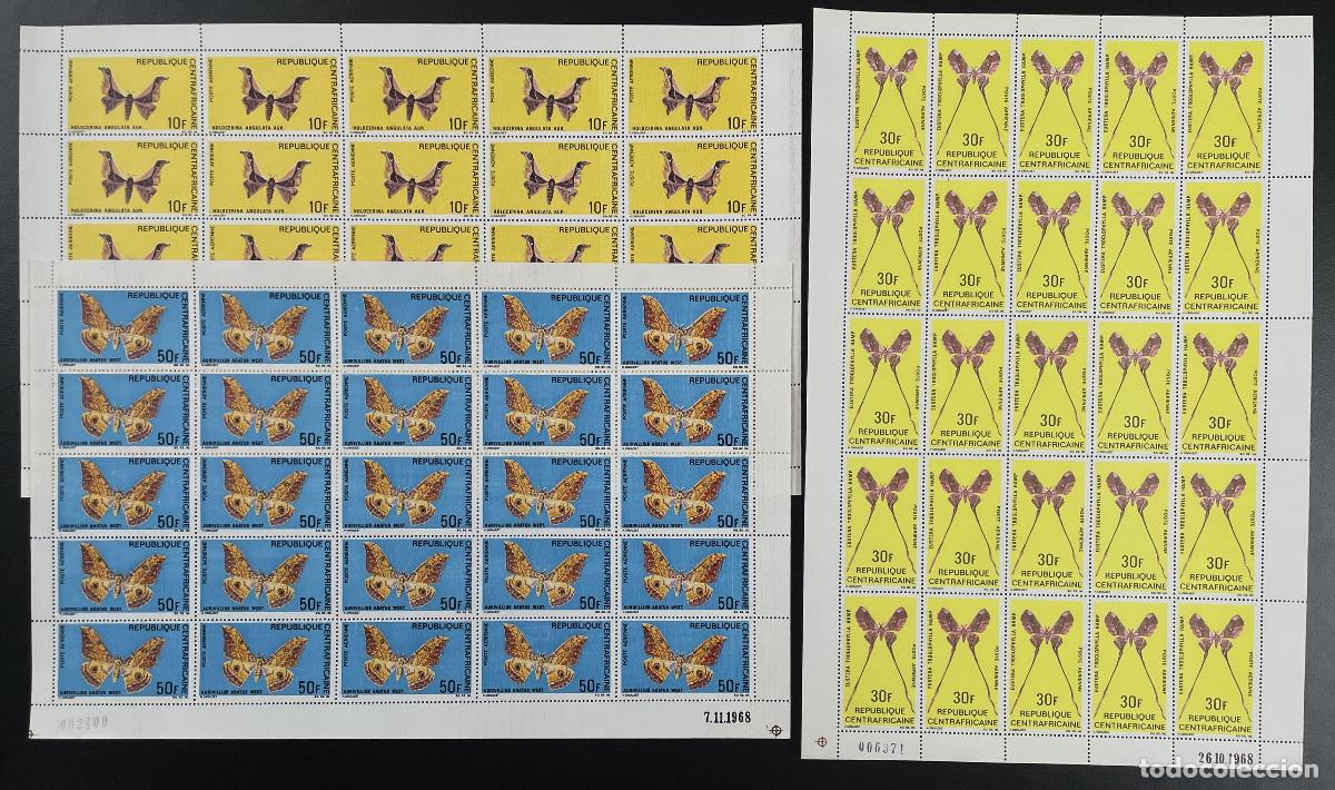 Sellos: Centroafricana 1969 YT 69 71 72 tabl&oacute;n mariposas insectos naturaleza fauna