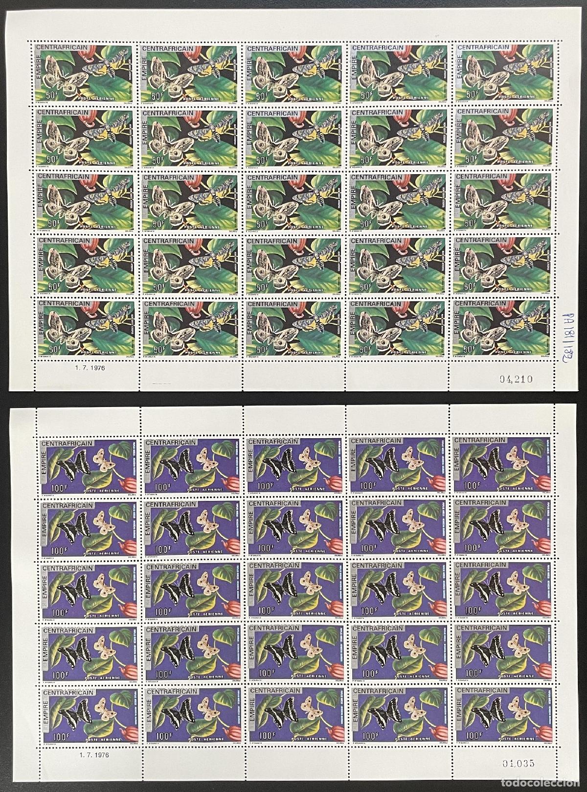 Sellos: Centroafricana 1977 YT PA 181-182 tabl&oacute;n sobrecargado mariposas