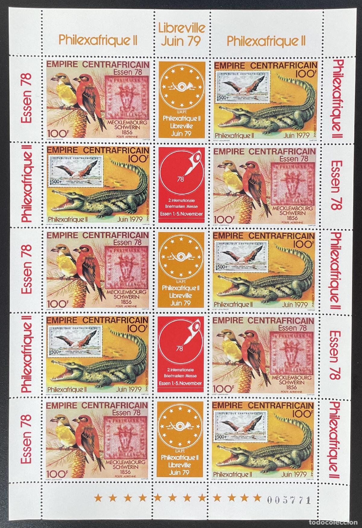 Sellos: Centroafricano 1978 YT PA 196A tabl&oacute;n p&aacute;jaros cocodrilo Philexafrica Essen
