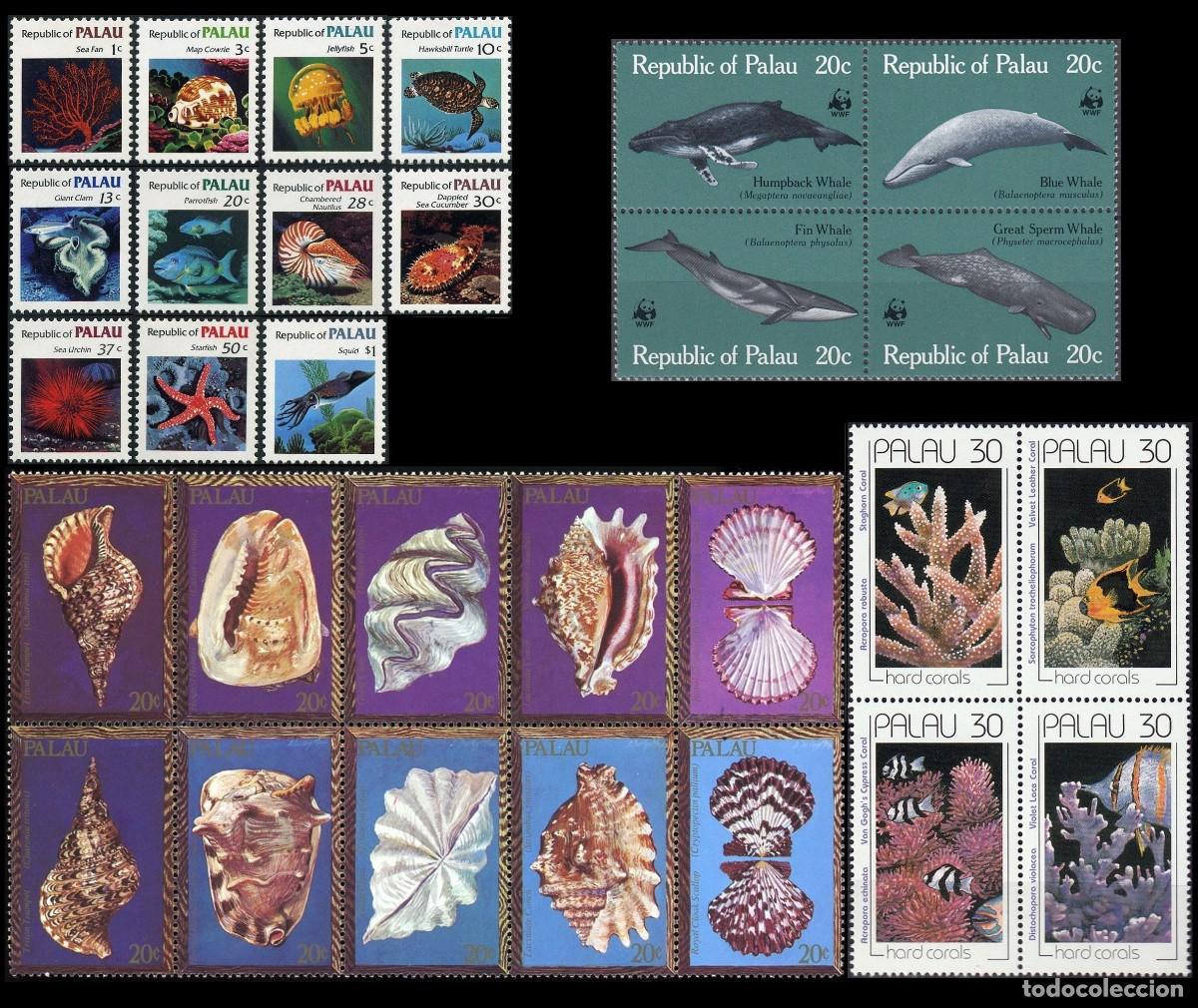 Sellos: Palaos (Palau) 1983/90 | Palau's marine life | Yv: 9/14 + 15/8 + 32/41 + 42/6 + 365/8 MNH