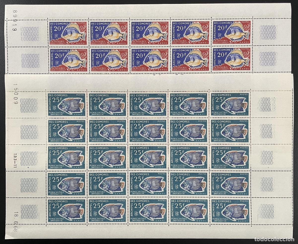Sellos: Comoras 1968 YT 47-48 tabl&oacute;n peces tropicales fauna marina oc&eacute;ano coral