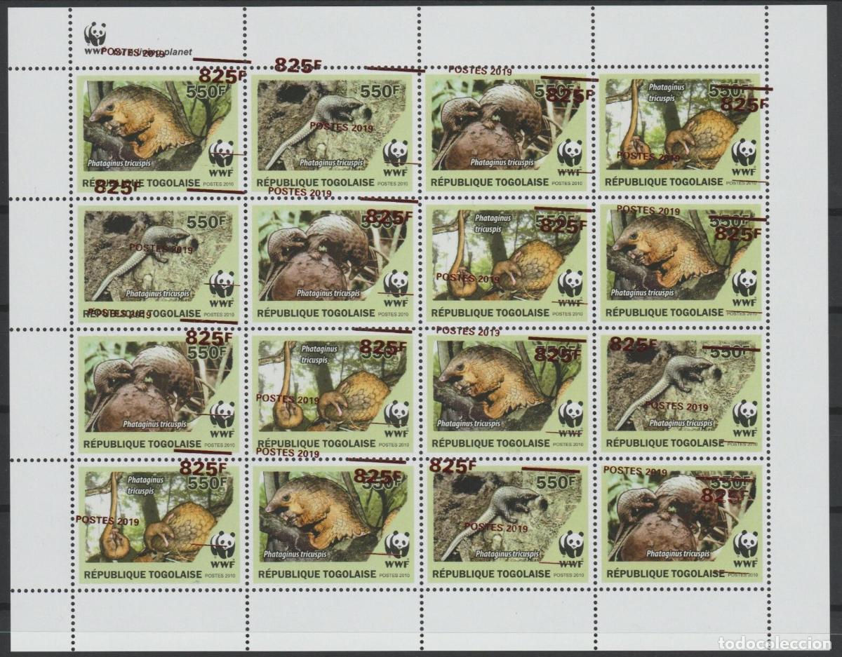 Sellos: Togo 2019 WWF Fauna Phataginus Pangol&iacute;n Error Sobrecarga Desplazada RARO