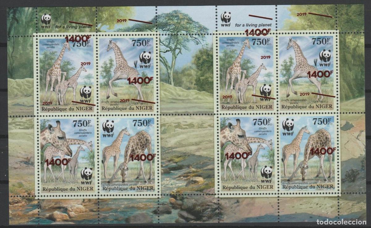 Sellos: Niger 2019 WWF Fauna Jirafa Error Sobreimpresi&oacute;n Desplazada RARO