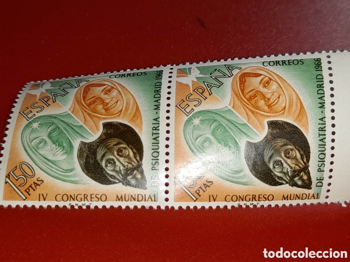 Sellos: Sello Espa&ntilde;a nuevo 1966. Congreso mundial psiquiatr&iacute;a. Salud. Medicina. Quijote. Mariposa. Polilla.