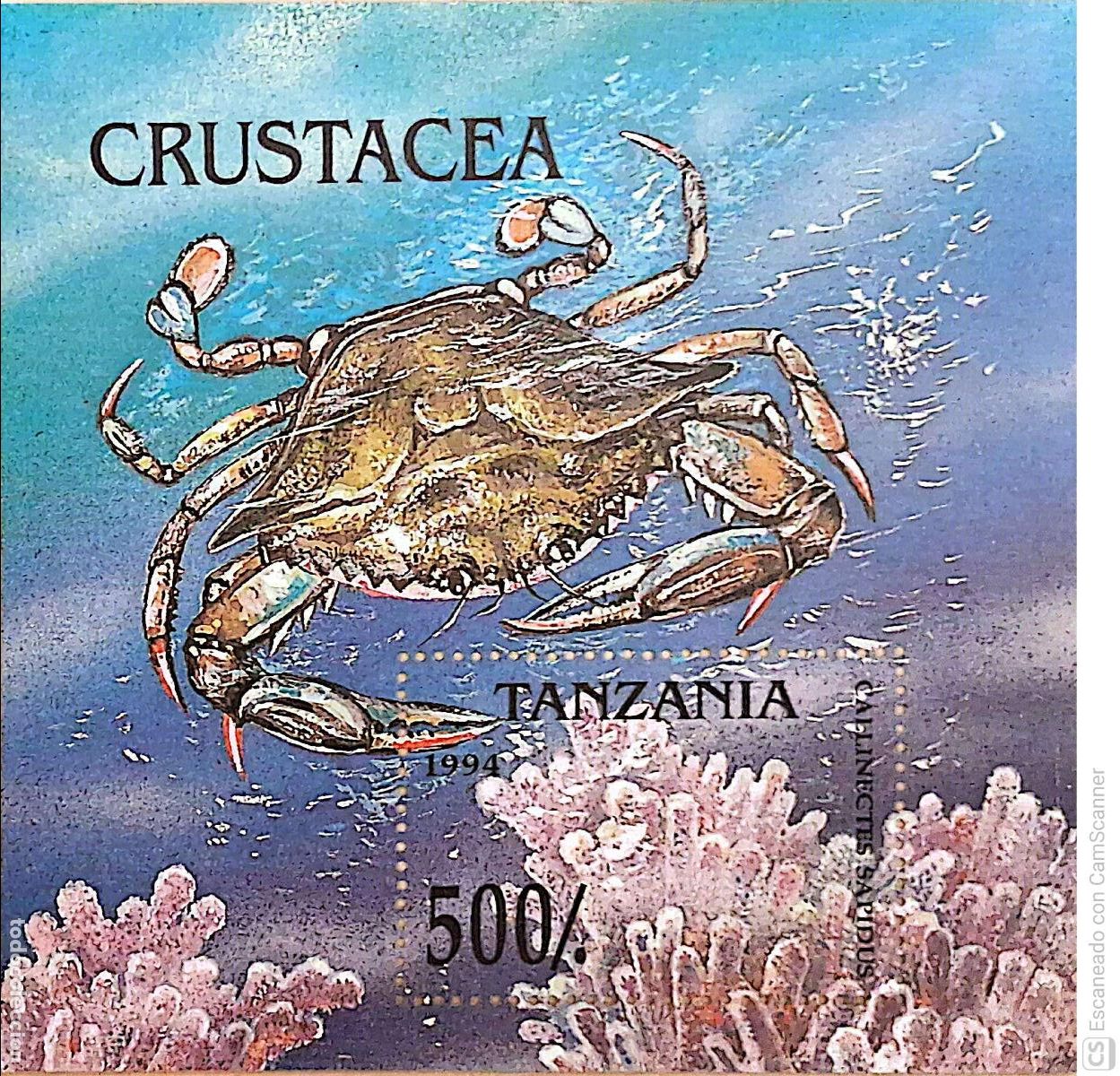 Sellos: Tanzania. HB 249 Fauna: Crust&aacute;ceos: Collinectes sapidus. 1994. Sellos nuevos y numeraci&oacute;n Yvert.