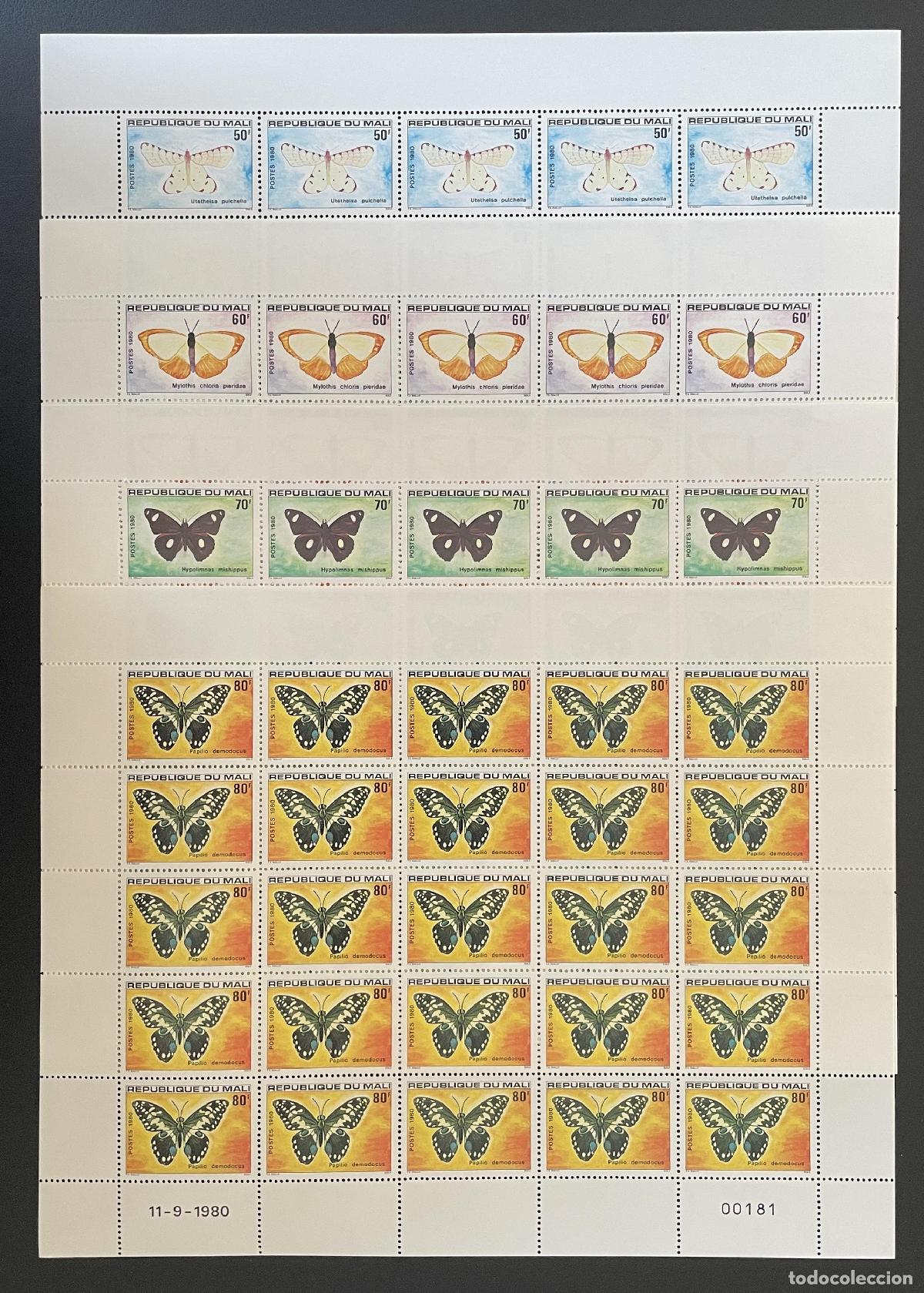 Sellos: Mali 1980 YT 392-395 bloque mariposas Papilio Hypolimnas Mylothis