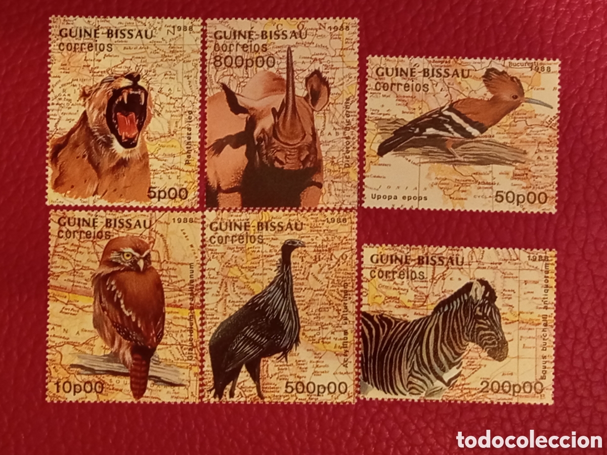 Sellos: &rdquo;Guin&eacute;-Bissau 1988 fauna: le&oacute;n, cebra, rinoceronte - 6v nuevos&rdquo; (