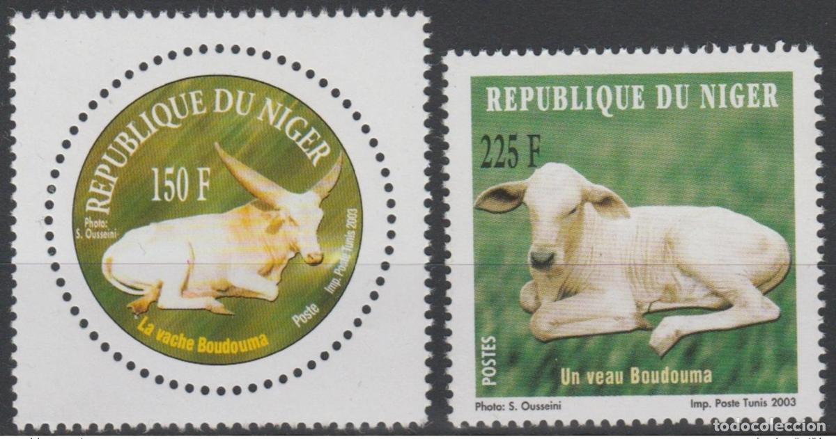 Sellos: N&iacute;ger 2003 Mi. 1989/1990 Vaca Boudouma becerro kuh kalb fauna 2 val.