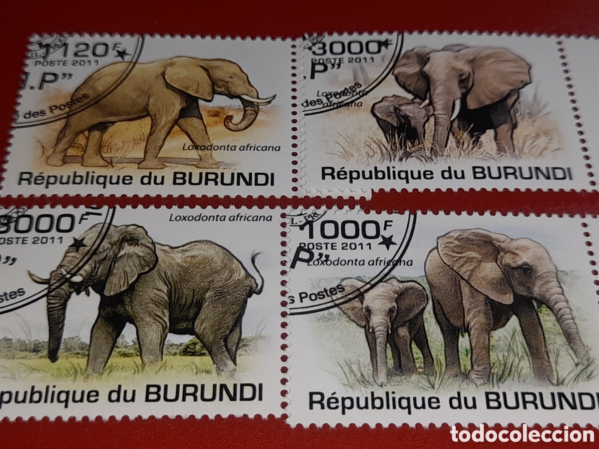 Sellos: Sello Burundi mtdo 2011. Elefantes. Animales salvajes. Mam&iacute;feros. Ungulados. Fauna. Sabana