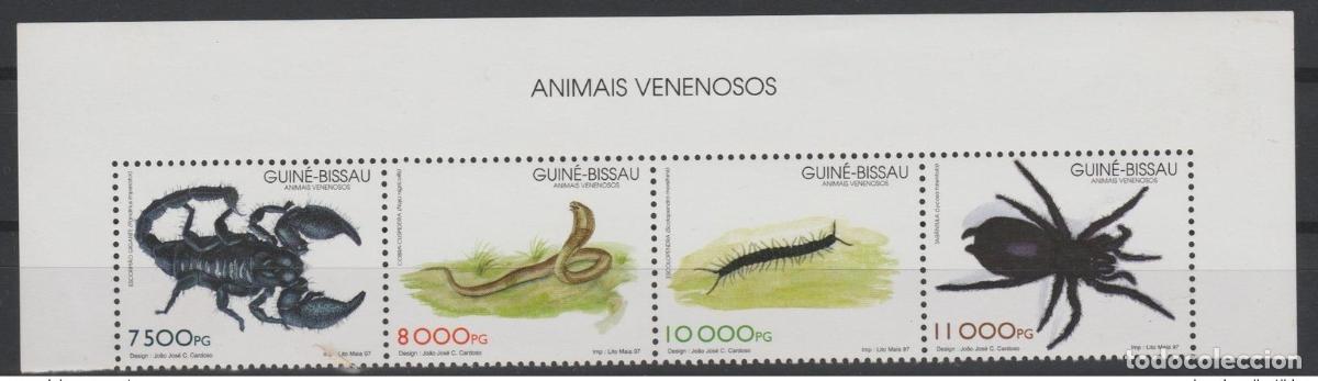 Sellos: Guinea Bissau 1997 Mi. 1252 - 1255 animales venenosos Serpiente Escorpi&oacute;n Ara&ntilde;a