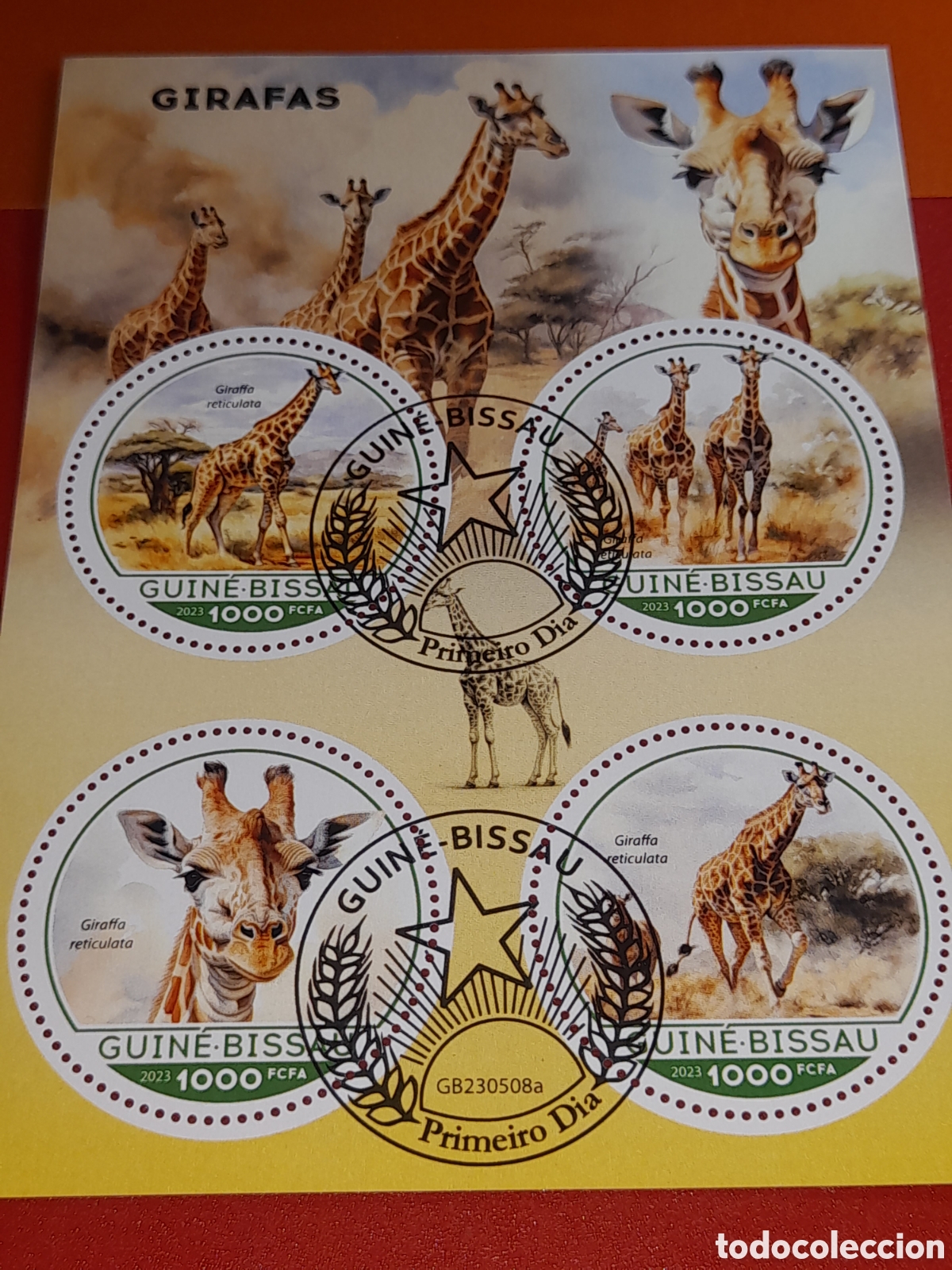 Sellos: HB Guinea Bissau mtdo 2023. Jirafas. Animales salvajes. Sabana. Mam&iacute;feros. Ungulados. Herb&iacute;voros.