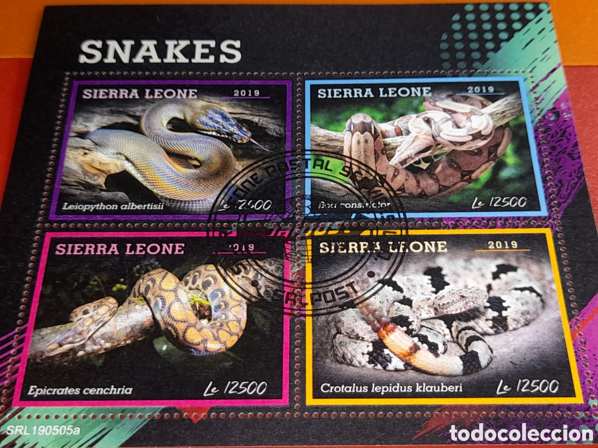 Sellos: HB Sierra Leona mtdo 2023. Animales salvajes venenosos. Serpientes. Reptiles. Crotalus. Boa. Fauna