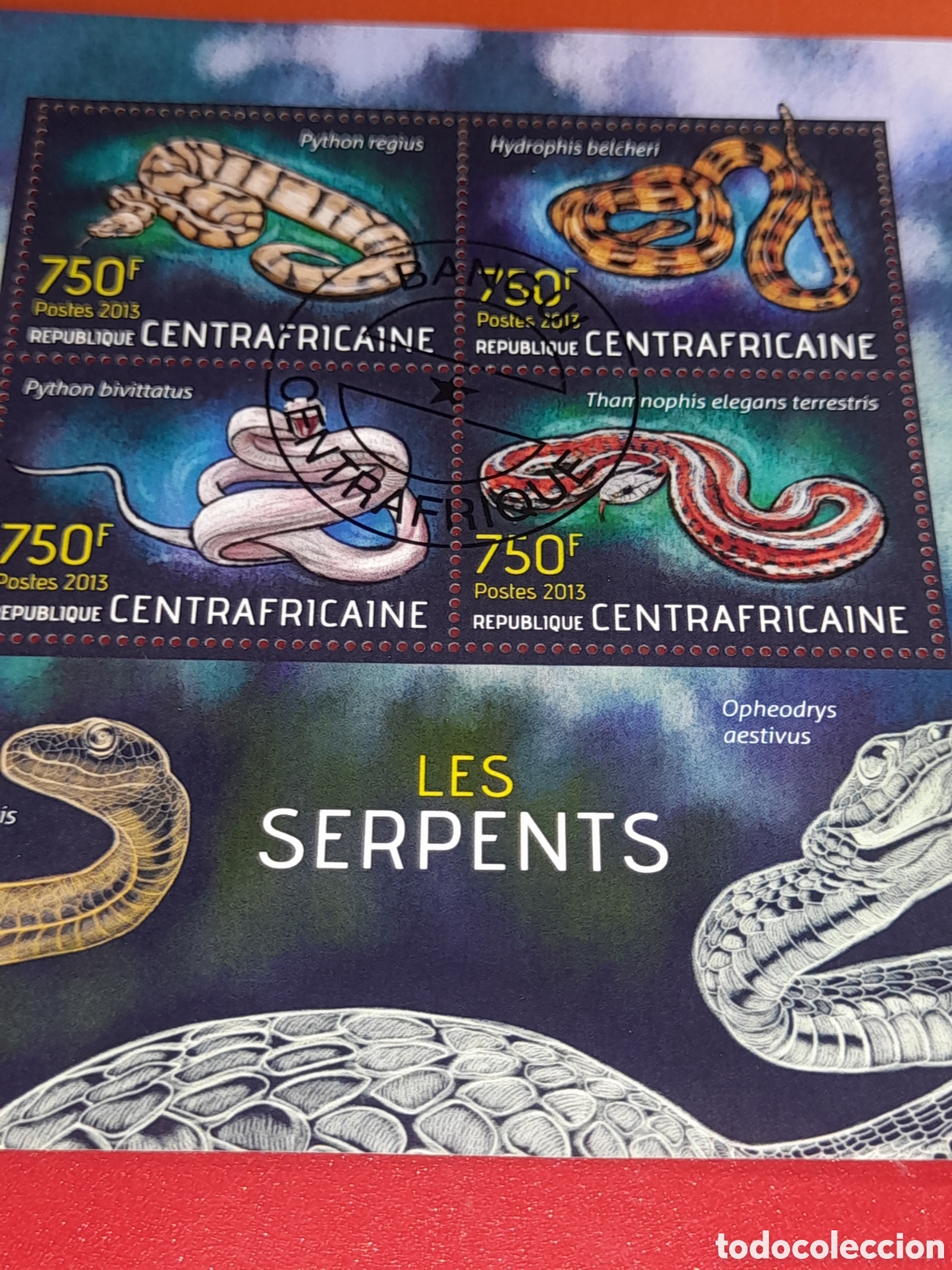 Sellos: HB Centroafricana mtdo 2013. Serpientes. Aniamles salvajes. Venenoso. Pit&oacute;n. Cobra. Boa. Culebra. Fa