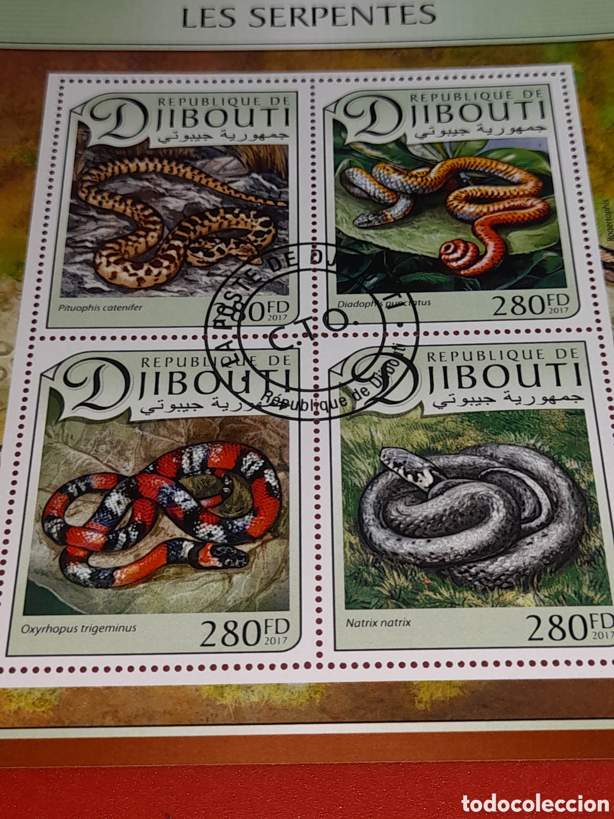 Sellos: HB Djibouti mtdo 2023. Animales salvajes venenosos. Serpientes. Reptiles. Culebra. Boa. Pit&oacute;n.